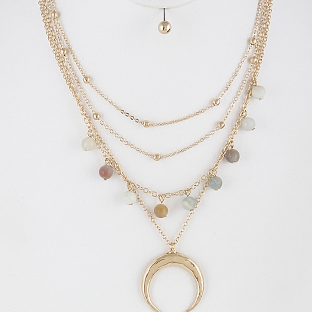 Crescent Pendant Layered Beaded Necklace